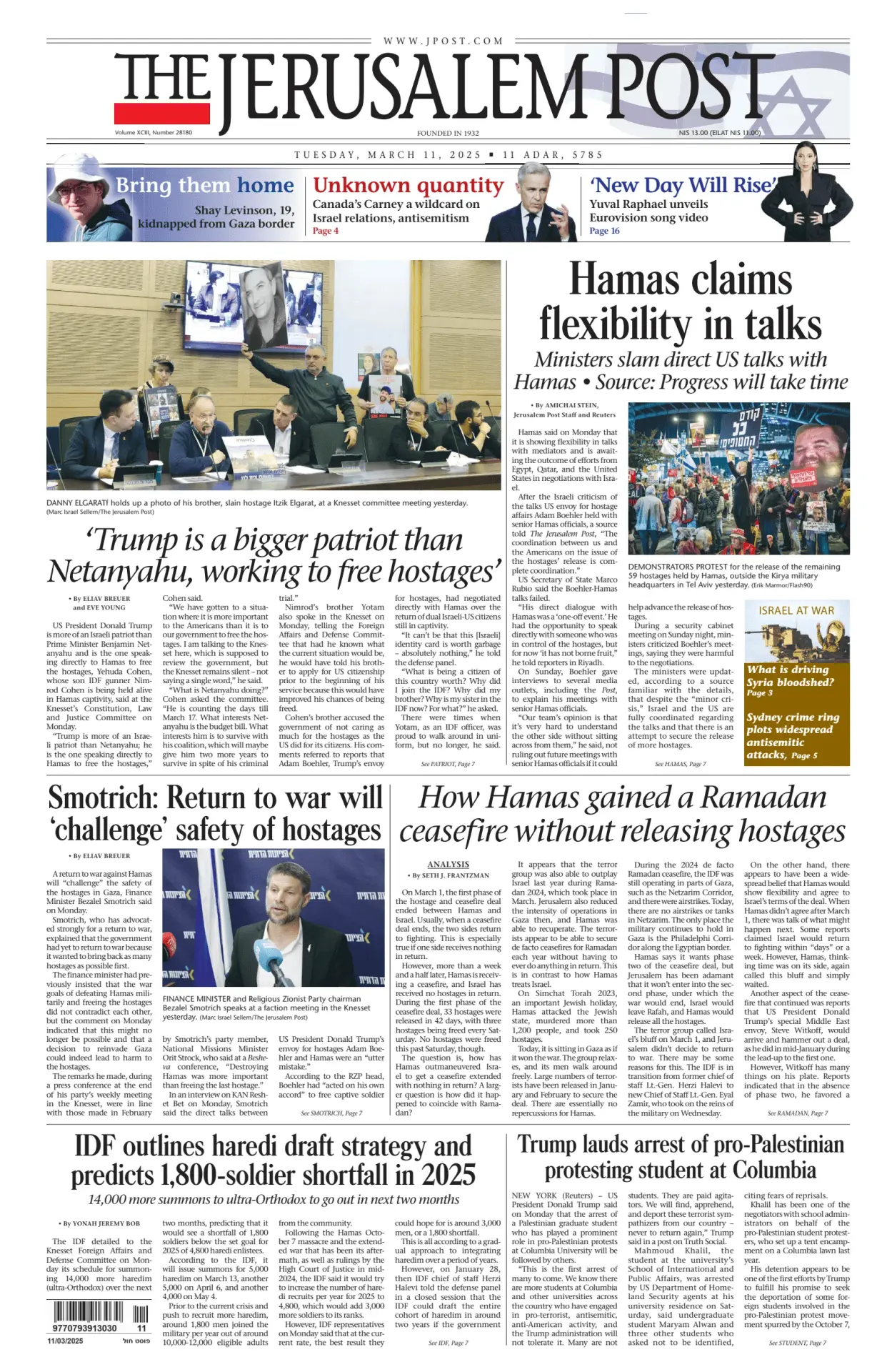 Prima-pagina-the jerusalem post-edizione-di-oggi-11-03-2025